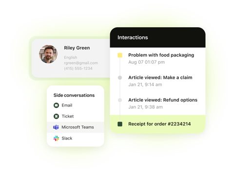 Zendesk screenshot: Ticket with customer interaction sidebar