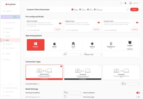 AnyDesk screenshot: Custom client generator