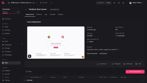 Appwrite screenshot: Sites deployment overview