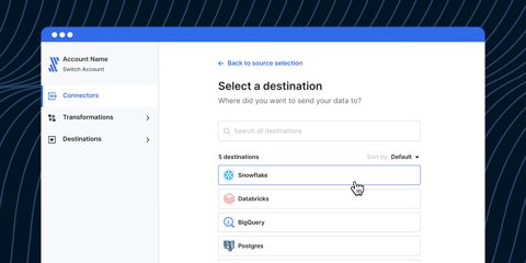 Fivetran screenshot: Select a destination screen