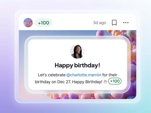 Bonusly screenshot: Birthday celebration post with points