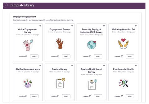 Culture Amp screenshot: Survey template library