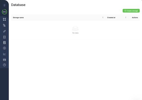 Latenode screenshot: Database storage page