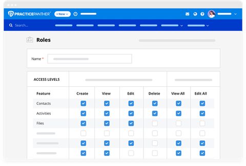 PracticePanther screenshot: User roles and permissions