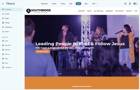 Tithely Church Management screenshot: Church website editor