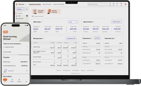 BILL screenshot: Payables dashboard on desktop and mobile