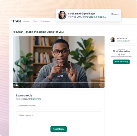 Vidyard screenshot: Shared video page with reply form