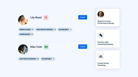 Samsara screenshot: Driver coaching queue