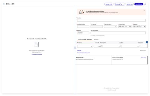 BILL screenshot: Create a bill form