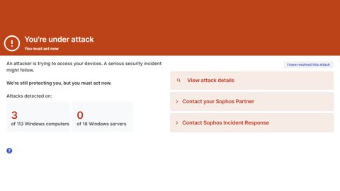 Sophos Endpoint screenshot: Critical attack warning screen