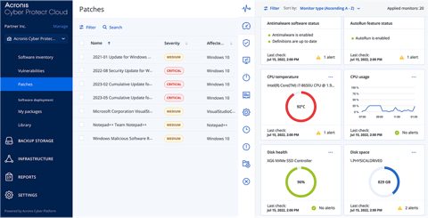 Acronis Cyber Protect screenshot: Patch management view
