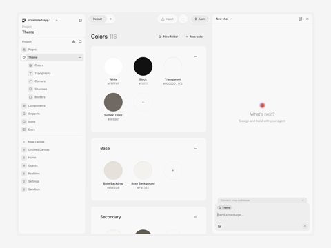 Subframe screenshot: Theme colors beside Ask AI chat
