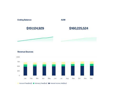 Adaptive Planning screenshot: Financial dashboard with revenue charts