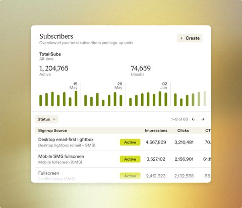 Attentive screenshot: Subscriber growth report