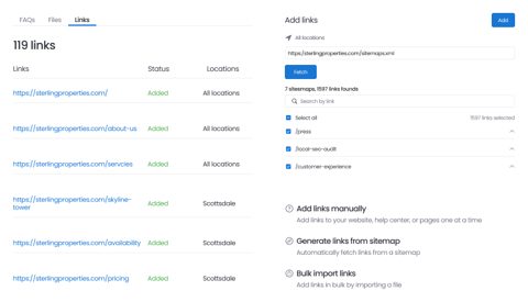 Birdeye screenshot: Webchat knowledge base links