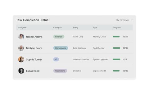 DualEntry screenshot: Task completion status by reviewer