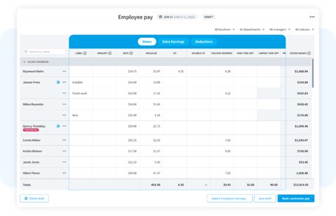 Eddy screenshot: Payroll hours and earnings grid