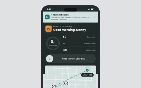Fieldproxy screenshot: Technician mobile app home screen