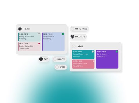 Booksy screenshot: Calendar color themes and views