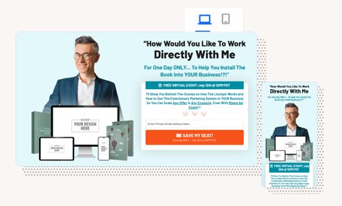 ClickFunnels screenshot: Landing page desktop and mobile preview