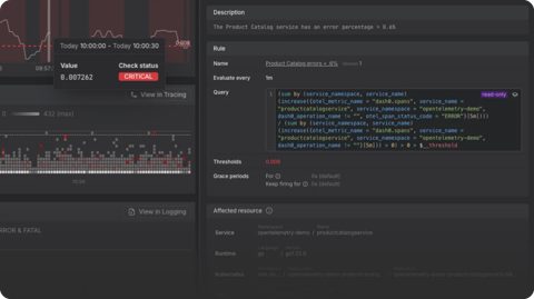 Dash0 screenshot: Alert check rule detail