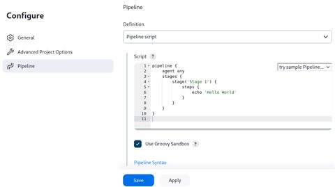 Jenkins screenshot: Pipeline script configuration