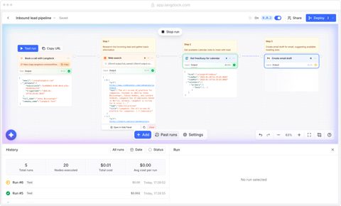 Langdock screenshot: Workflow editor canvas