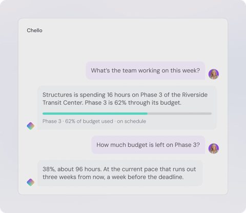 Mosaic screenshot: Chello assistant chat