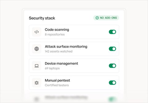 Oneleet screenshot: Security stack add-ons
