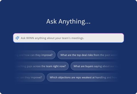 WINN.AI screenshot: Ask WINN question box for meeting data