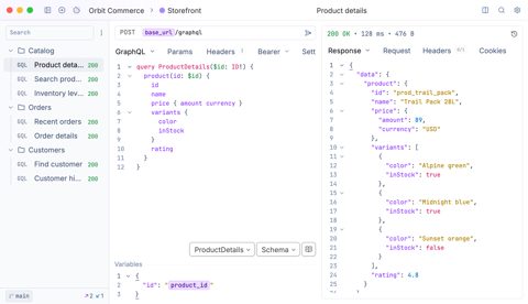 Yaak screenshot: GraphQL query and response