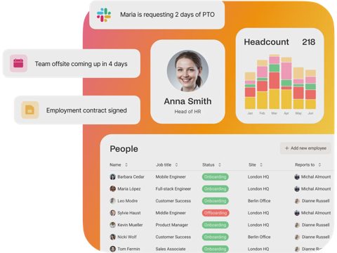 Zelt screenshot: People directory with headcount chart