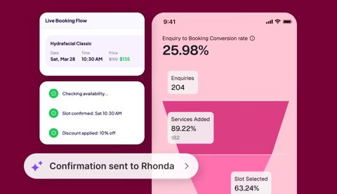 Zoca screenshot: Live booking flow and conversion funnel