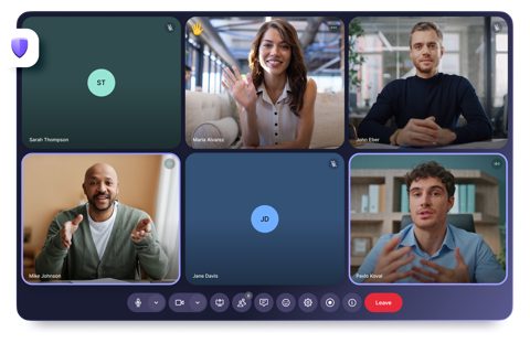 Proton Meet screenshot: Video call with participant grid and controls