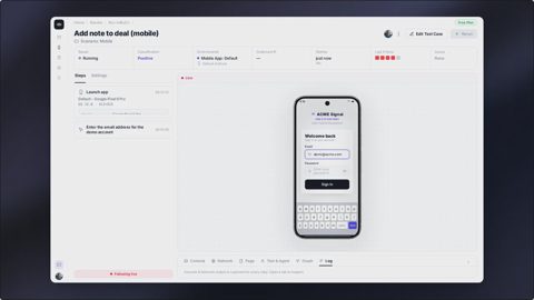 QA.tech screenshot: Mobile app test running in emulator