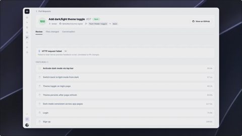 QA.tech screenshot: Pull request test results
