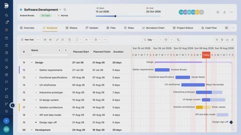 Celoxis screenshot: Project Gantt schedule