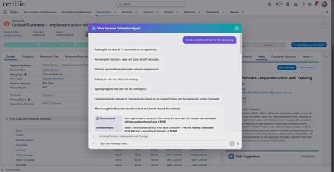 Certinia screenshot: Services estimation assistant