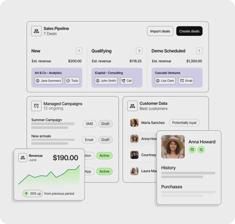 Brevo screenshot: CRM sales pipeline and customer data