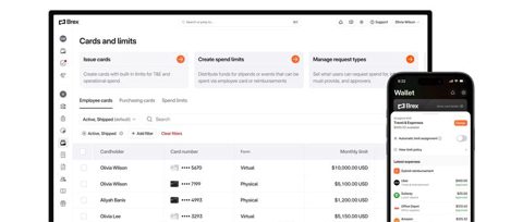 Brex screenshot: Cards page on desktop and mobile wallet