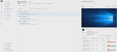 BrowserStack screenshot: Automate session with network logs
