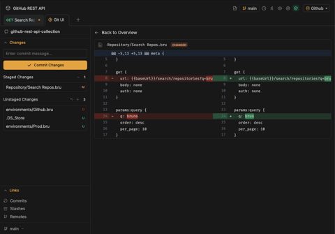 Bruno screenshot: Collections shared through Git