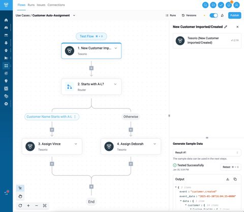 Activepieces screenshot: Flow builder with router and step output