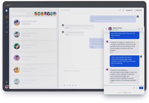 Chatway screenshot: Live chat inbox with conversation