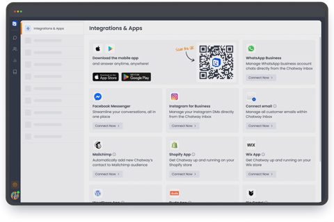 Chatway screenshot: Integrations and apps page