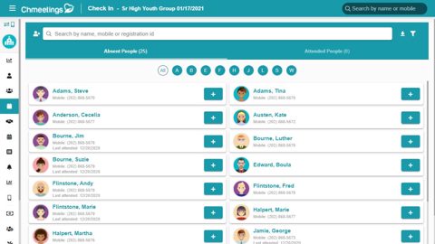 ChMeetings screenshot: Event check-in screen