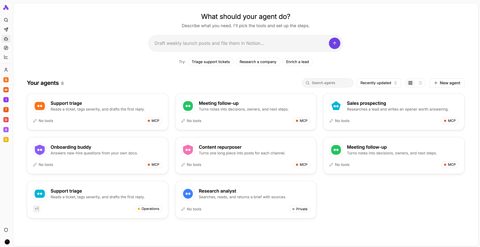 Activepieces screenshot: Agents list