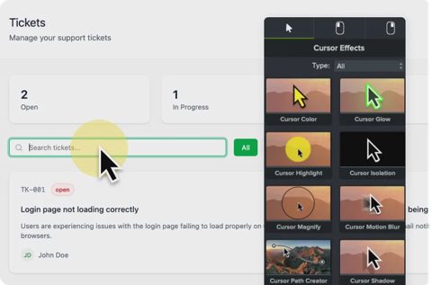 Camtasia screenshot: Cursor effects panel