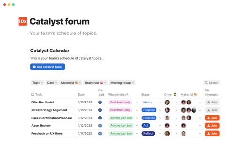 Coda screenshot: Schedule table with filters