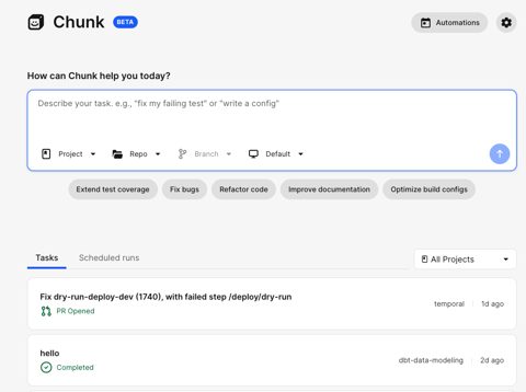 CircleCI screenshot: Chunk task launcher